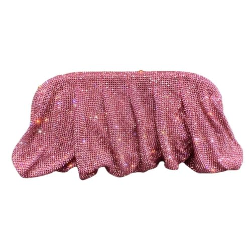 UERSJWYSO Damen Glitzernde Strass Abend Clutch Geldbörse Kette Plissee Schultertasche Knödeltasche für Hochzeit Party,Rosa von UERSJWYSO