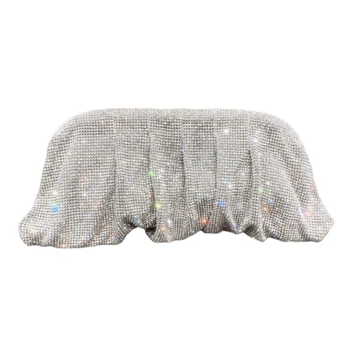 UERSJWYSO Damen Glitzernde Strass Abend Clutch Geldbörse Kette Plissee Schultertasche Knödeltasche für Hochzeit Party,Silber von UERSJWYSO