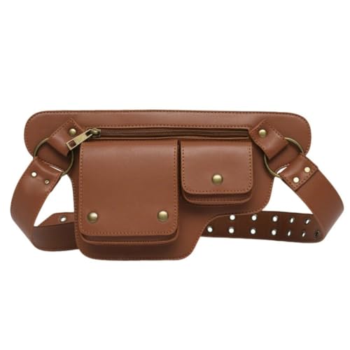 UERSJWYSO Damen-Hüfttasche PU-Leder Modisch Vintage Western-Cowboy-Tasche Utility-Gürtel Lässig Reisen Sport Bauchtasche,Light Brown von UERSJWYSO