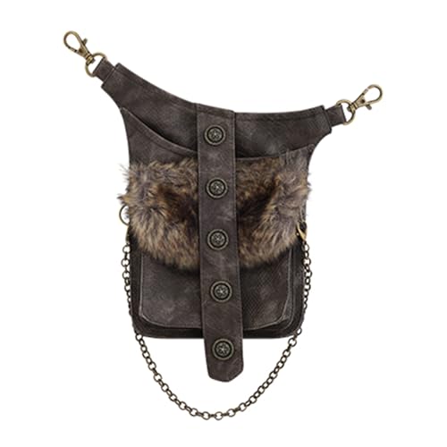 UERSJWYSO Damen Kunstleder Hüfttasche Y2K Abnehmbare Kette Kunstpelz Vorne Mini Hüfttasche Streetwear,Kaffee von UERSJWYSO