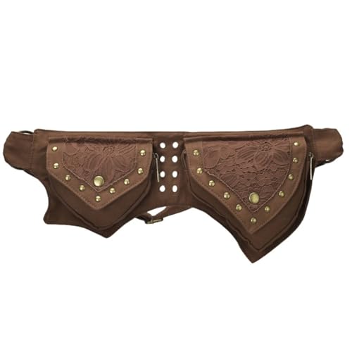 UERSJWYSO Damen Renaissance Festival Tasche Vintage Fanny Pack Mode Spitze Hüfttasche Gürteltasche Faire Zubehör,Braun von UERSJWYSO