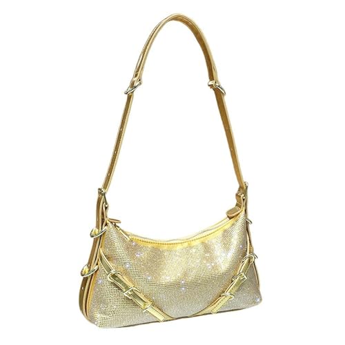 UERSJWYSO Damen Strass Geldbörsen Verstellbarer Riemen Glitzernde Hobo Tasche Abendtasche Trendy Y2K Schultertasche Unterarm,Gold von UERSJWYSO