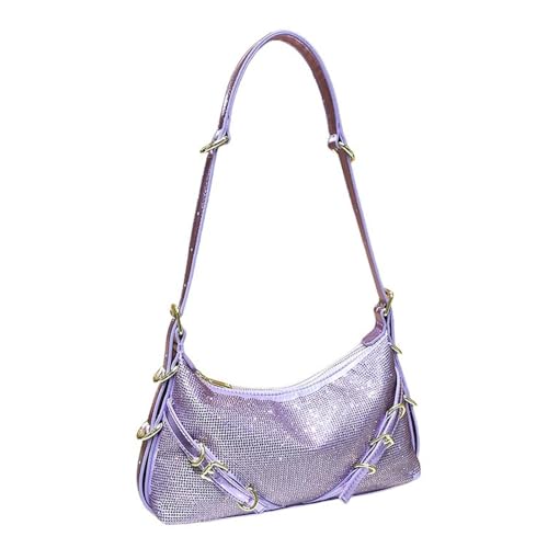 UERSJWYSO Damen Strass Geldbörsen Verstellbarer Riemen Glitzernde Hobo Tasche Abendtasche Trendy Y2K Schultertasche Unterarm,Lila von UERSJWYSO