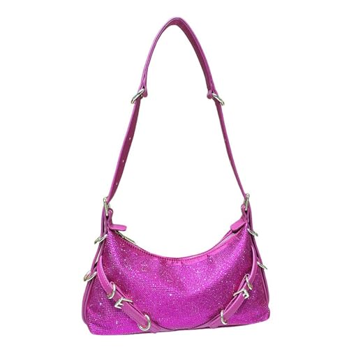 UERSJWYSO Damen Strass Geldbörsen Verstellbarer Riemen Glitzernde Hobo Tasche Abendtasche Trendy Y2K Schultertasche Unterarm,Rose red von UERSJWYSO