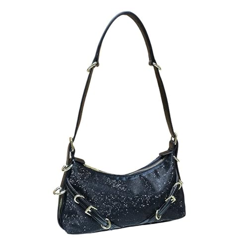 UERSJWYSO Damen Strass Geldbörsen Verstellbarer Riemen Glitzernde Hobo Tasche Abendtasche Trendy Y2K Schultertasche Unterarm,Schwarz von UERSJWYSO