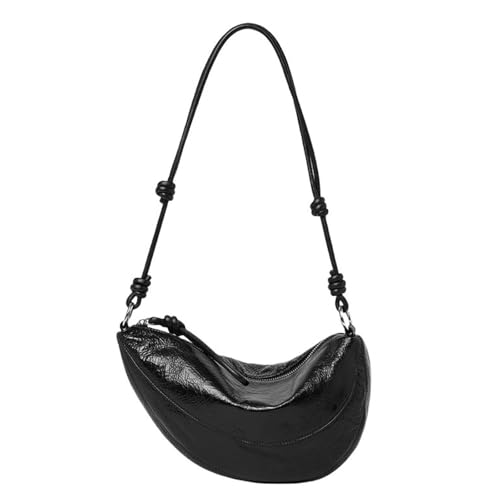 UERSJWYSO Damen Trendy Sattel Schultertasche Gewachstes Rindsleder Reißverschluss Halbmond Geldbörse Unterarm Hobo Handtaschen,Schwarz von UERSJWYSO