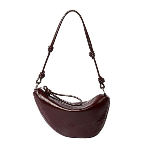 UERSJWYSO Damen Trendy Sattel Schultertasche Gewachstes Rindsleder Reißverschluss Halbmond Geldbörse Unterarm Hobo Handtaschen,Wine red von UERSJWYSO