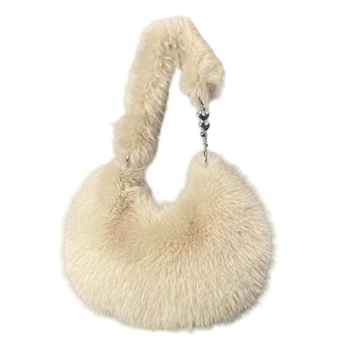UERSJWYSO Damen-Umhängetasche aus Kunstpelz Y2K Pelzig Elegante Mini-Abendtasche Weiche Flauschige Handtaschen für Damen,Apricot von UERSJWYSO