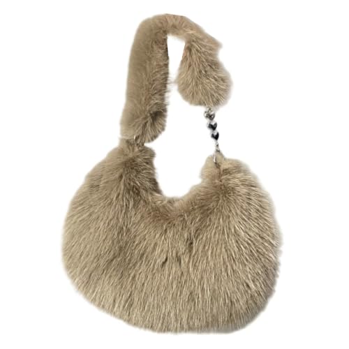 UERSJWYSO Damen-Umhängetasche aus Kunstpelz Y2K Pelzig Elegante Mini-Abendtasche Weiche Flauschige Handtaschen für Damen,Khaki von UERSJWYSO
