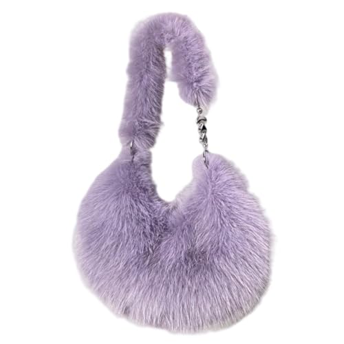 UERSJWYSO Damen-Umhängetasche aus Kunstpelz Y2K Pelzig Elegante Mini-Abendtasche Weiche Flauschige Handtaschen für Damen,Lila von UERSJWYSO
