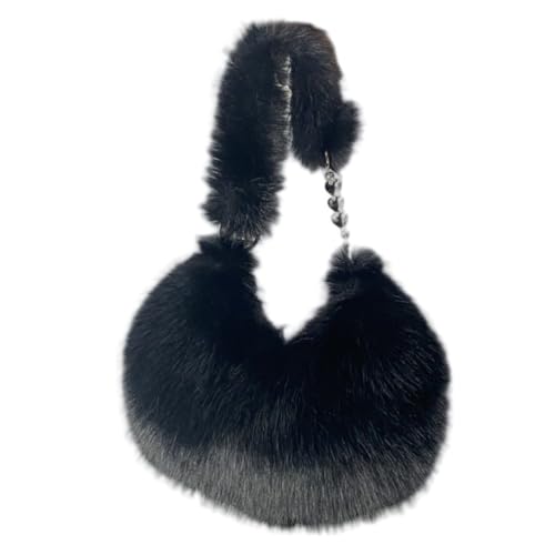 UERSJWYSO Damen-Umhängetasche aus Kunstpelz Y2K Pelzig Elegante Mini-Abendtasche Weiche Flauschige Handtaschen für Damen,Schwarz von UERSJWYSO