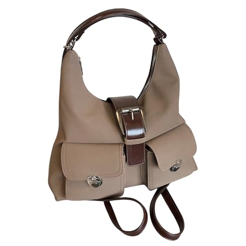 UERSJWYSO Damen-Umhängetasche aus mattiertem PU-Leder Y2k Mini-Geldbörse Modische Handtasche mit Reißverschluss Retro-Schnalle Süße Hobo-Tasche,Khaki von UERSJWYSO