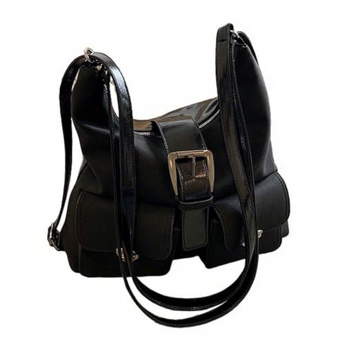 UERSJWYSO Damen-Umhängetasche aus mattiertem PU-Leder Y2k Mini-Geldbörse Modische Handtasche mit Reißverschluss Retro-Schnalle Süße Hobo-Tasche,Schwarz von UERSJWYSO