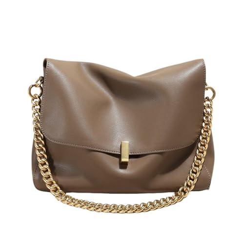UERSJWYSO Damen-Umhängetaschen aus Echtem Leder Umhängetaschen mit Goldkette Trendige Schultertaschen Tägliche Tragetasche,Khaki von UERSJWYSO