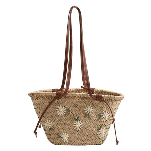 UERSJWYSO Damen Woven Tasche Sommer Strand Einkaufstasche Leichte Atmungsaktive Urlaub Große Reise Schulter Geldbörse Handtasche,Khaki von UERSJWYSO