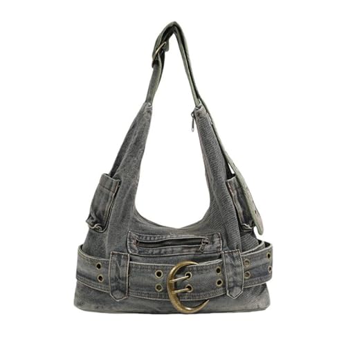 UERSJWYSO Damen Y2K Trendy Denim Schultertasche Verstellbare Träger Jeans Geldbörsen Vintage Casual Handtaschen Große Hobos,Blau von UERSJWYSO