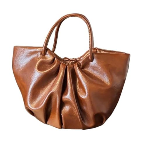 UERSJWYSO Damenmode Kunstleder Plissierte Handtaschen mit Tragegriff Oben Leichte Umhängetasche Satchel Geldbörse,Braun von UERSJWYSO