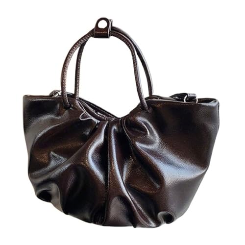 UERSJWYSO Damenmode Kunstleder Plissierte Handtaschen mit Tragegriff Oben Leichte Umhängetasche Satchel Geldbörse,Kaffee von UERSJWYSO