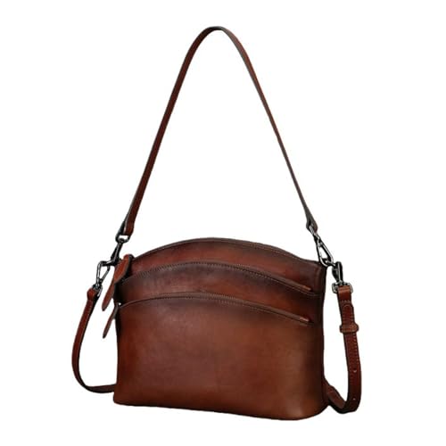 UERSJWYSO Echtleder-Geldbörse Umhängetasche für Damen Crossbody-Handtasche Dreifacher Reißverschluss Trendige Schultertasche,Braun von UERSJWYSO