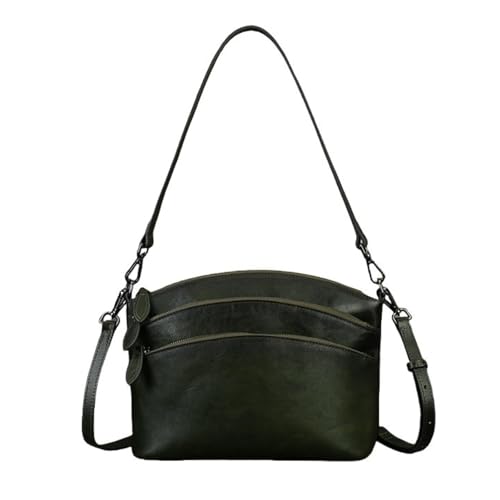 UERSJWYSO Echtleder-Geldbörse Umhängetasche für Damen Crossbody-Handtasche Dreifacher Reißverschluss Trendige Schultertasche,Grün von UERSJWYSO