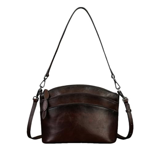 UERSJWYSO Echtleder-Geldbörse Umhängetasche für Damen Crossbody-Handtasche Dreifacher Reißverschluss Trendige Schultertasche,Kaffee von UERSJWYSO
