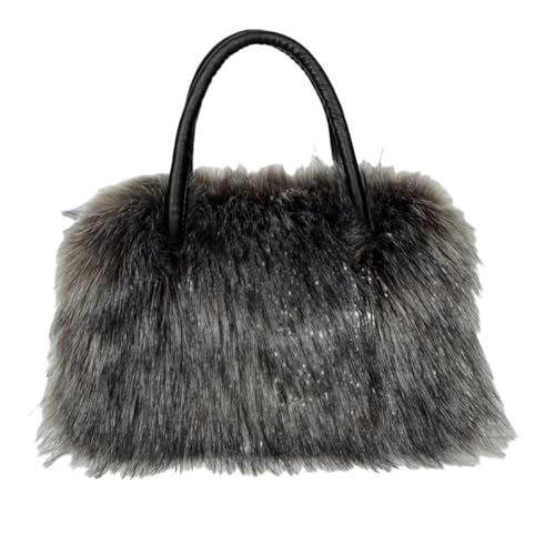 UERSJWYSO Flauschige Einkaufstasche aus Kunstfell für Damen mit Griff Oben Leicht Süß Pelzig Handtasche mit Reißverschluss,3 von UERSJWYSO