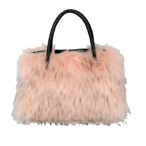 UERSJWYSO Flauschige Einkaufstasche aus Kunstfell für Damen mit Griff Oben Leicht Süß Pelzig Handtasche mit Reißverschluss,4 von UERSJWYSO