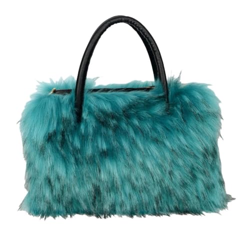 UERSJWYSO Flauschige Einkaufstasche aus Kunstfell für Damen mit Griff Oben Leicht Süß Pelzig Handtasche mit Reißverschluss,6 von UERSJWYSO