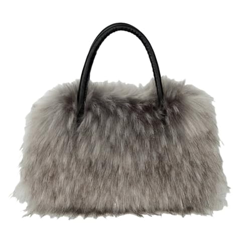 UERSJWYSO Flauschige Einkaufstasche aus Kunstfell für Damen mit Griff Oben Leicht Süß Pelzig Handtasche mit Reißverschluss,7 von UERSJWYSO