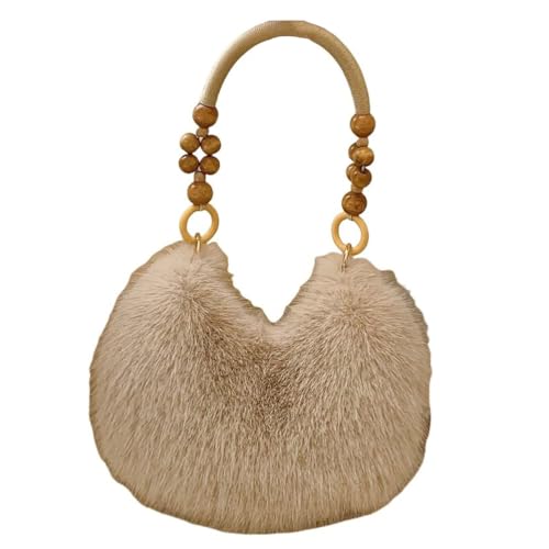 UERSJWYSO Flauschige Kunstfell-Geldbörse für Damen Kleine Süße Handtasche Weiche Schultertasche Y2K-Plüsch-Unterarmtaschen,Khaki von UERSJWYSO
