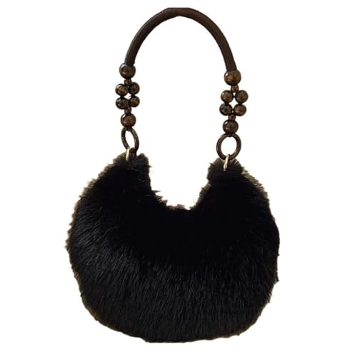 UERSJWYSO Flauschige Kunstfell-Geldbörse für Damen Kleine Süße Handtasche Weiche Schultertasche Y2K-Plüsch-Unterarmtaschen,Schwarz von UERSJWYSO