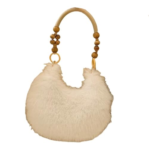 UERSJWYSO Flauschige Kunstfell-Geldbörse für Damen Kleine Süße Handtasche Weiche Schultertasche Y2K-Plüsch-Unterarmtaschen,Weiß von UERSJWYSO
