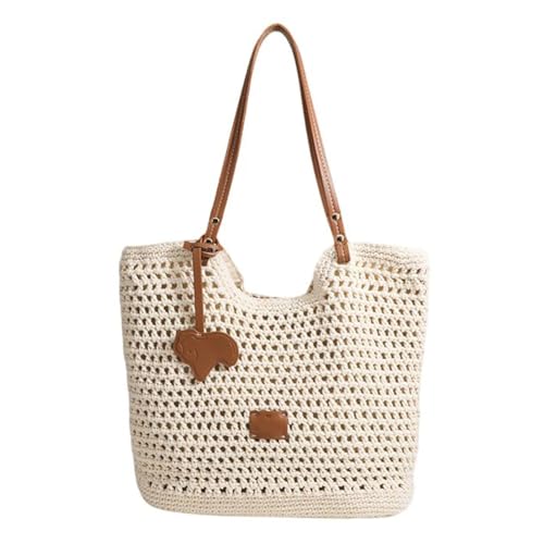 UERSJWYSO Gehäkelte Strandtasche Für Frauen Weiche Sommer Woven Tote Urlaub Stroh Mesh Faltbare Umhängetaschen Mit Großer Kapazität,Beige a von UERSJWYSO