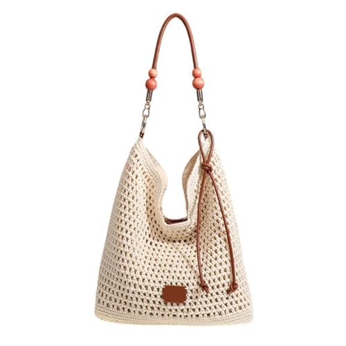 UERSJWYSO Gehäkelte Strandtasche Für Frauen Weiche Sommer Woven Tote Urlaub Stroh Mesh Faltbare Umhängetaschen Mit Großer Kapazität,Beige b von UERSJWYSO