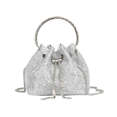 UERSJWYSO Glänzende Strass-Eingelegte Fasstasche Dreidimensionale Handtasche Mit Kette Kann Auf Crossbody-Mode Getragen Werden,Silber von UERSJWYSO