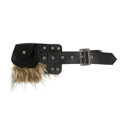 UERSJWYSO Gürteltaschen Für Damen PU-Leder Mini-Gürteltaschen Y2K-Hip-Hop Pelziges Spleißen Outdoor-Mode Hüfttasche,Schwarz von UERSJWYSO