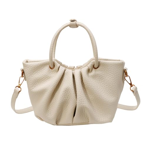 UERSJWYSO Handtasche aus Kunstleder Umhängetasche für Damen Tragegriff Oben Plissiert Trendige Umhängetasche mit Reißverschluss,Apricot von UERSJWYSO