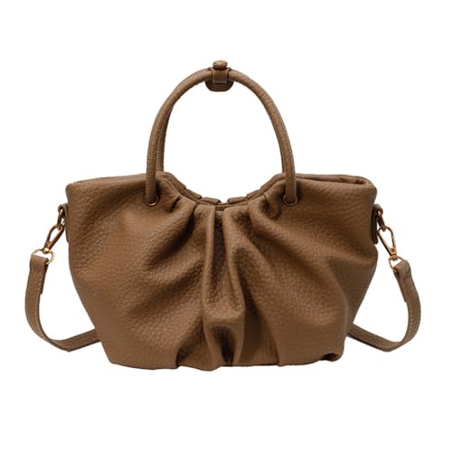 UERSJWYSO Handtasche aus Kunstleder Umhängetasche für Damen Tragegriff Oben Plissiert Trendige Umhängetasche mit Reißverschluss,Braun von UERSJWYSO