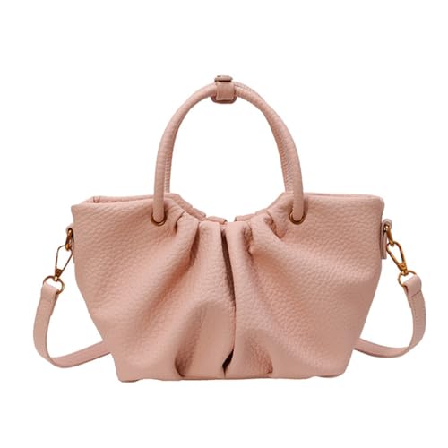 UERSJWYSO Handtasche aus Kunstleder Umhängetasche für Damen Tragegriff Oben Plissiert Trendige Umhängetasche mit Reißverschluss,Rosa von UERSJWYSO