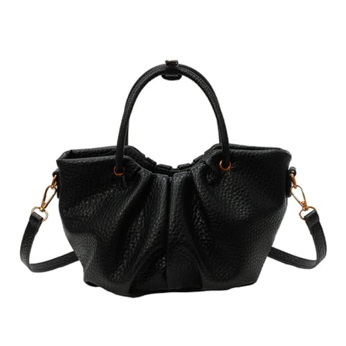 UERSJWYSO Handtasche aus Kunstleder Umhängetasche für Damen Tragegriff Oben Plissiert Trendige Umhängetasche mit Reißverschluss,Schwarz von UERSJWYSO