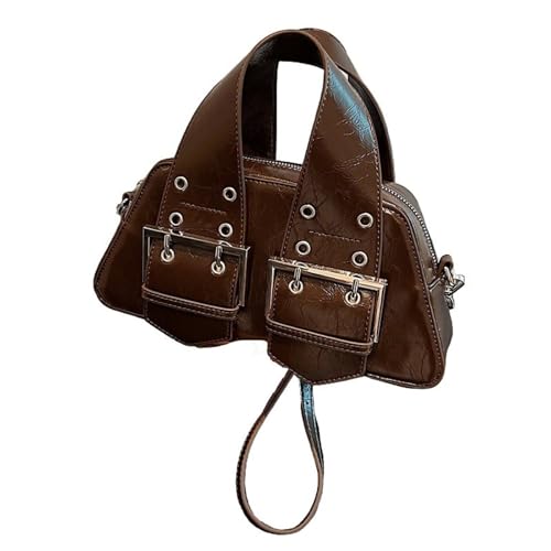 UERSJWYSO Kleine Handtasche aus PU-Leder für Damen Metallschnalle Y2K-Umhängetasche Umhängetaschen Ausgehtaschen,Braun von UERSJWYSO