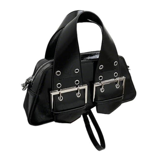 UERSJWYSO Kleine Handtasche aus PU-Leder für Damen Metallschnalle Y2K-Umhängetasche Umhängetaschen Ausgehtaschen,Schwarz von UERSJWYSO
