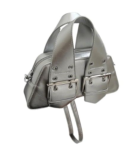 UERSJWYSO Kleine Handtasche aus PU-Leder für Damen Metallschnalle Y2K-Umhängetasche Umhängetaschen Ausgehtaschen,Silber von UERSJWYSO