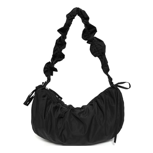 UERSJWYSO Leichte Hobo-Handtaschen für Damen Modisch mit Plissiertem Riemen Lässige Geldbörse Schultertasche Kleine Tragetasche für die Achsel,Schwarz von UERSJWYSO