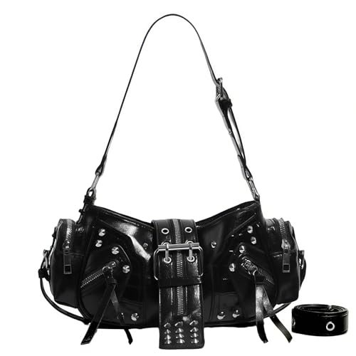 UERSJWYSO Mode Umhängetasche Für Damen Niedliche Hobo Tote Trendige Retro Punk Umhängetasche Mit Abnehmbarem Gurt,Schwarz von UERSJWYSO