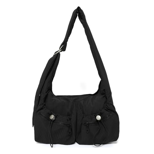 UERSJWYSO Modische Umhängetasche mit Breiten Riemen für Damen Einfarbig Mehrere Taschen Leichte Umhängetasche,Schwarz von UERSJWYSO