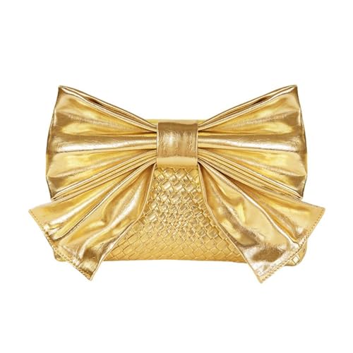 UERSJWYSO PU-Leder Gewebt Clutch Geldbörsen für Frauen Damen Kette Umhängetaschen Mode Schleife Metallic Glänzend Abendtasche,Gold von UERSJWYSO