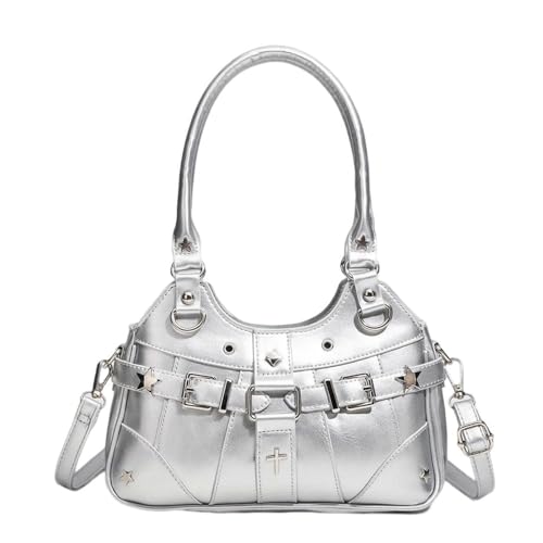 UERSJWYSO Schulter Hobo Taschen Für Frauen Trendige Umhängetasche Wasserdichter Leder Top Handle Y2k Casual Mini Tote Bags,Silber von UERSJWYSO