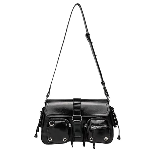 UERSJWYSO Schultertasche Für Frauen Hobo Handtasche Große Kapazität Casual Y2k Punk Pu Leder Crossbody Achseltaschen,Schwarz von UERSJWYSO