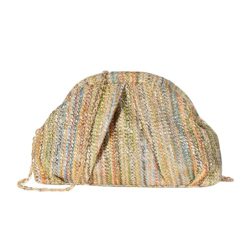 UERSJWYSO Stroh-Clutch-Geldbörsen für Damen Elegante Gewebte Umhängetasche für den Sommerurlaub Plissierte Knödel-Schultertasche,Gold UERSJWYSO Stroh-Clutch-Geldbörsen für Damen Elegante Gewebte Umhängetasche für den Sommerurlaub Plissierte Knödel-Schultertasche,Gold von UERSJWYSO